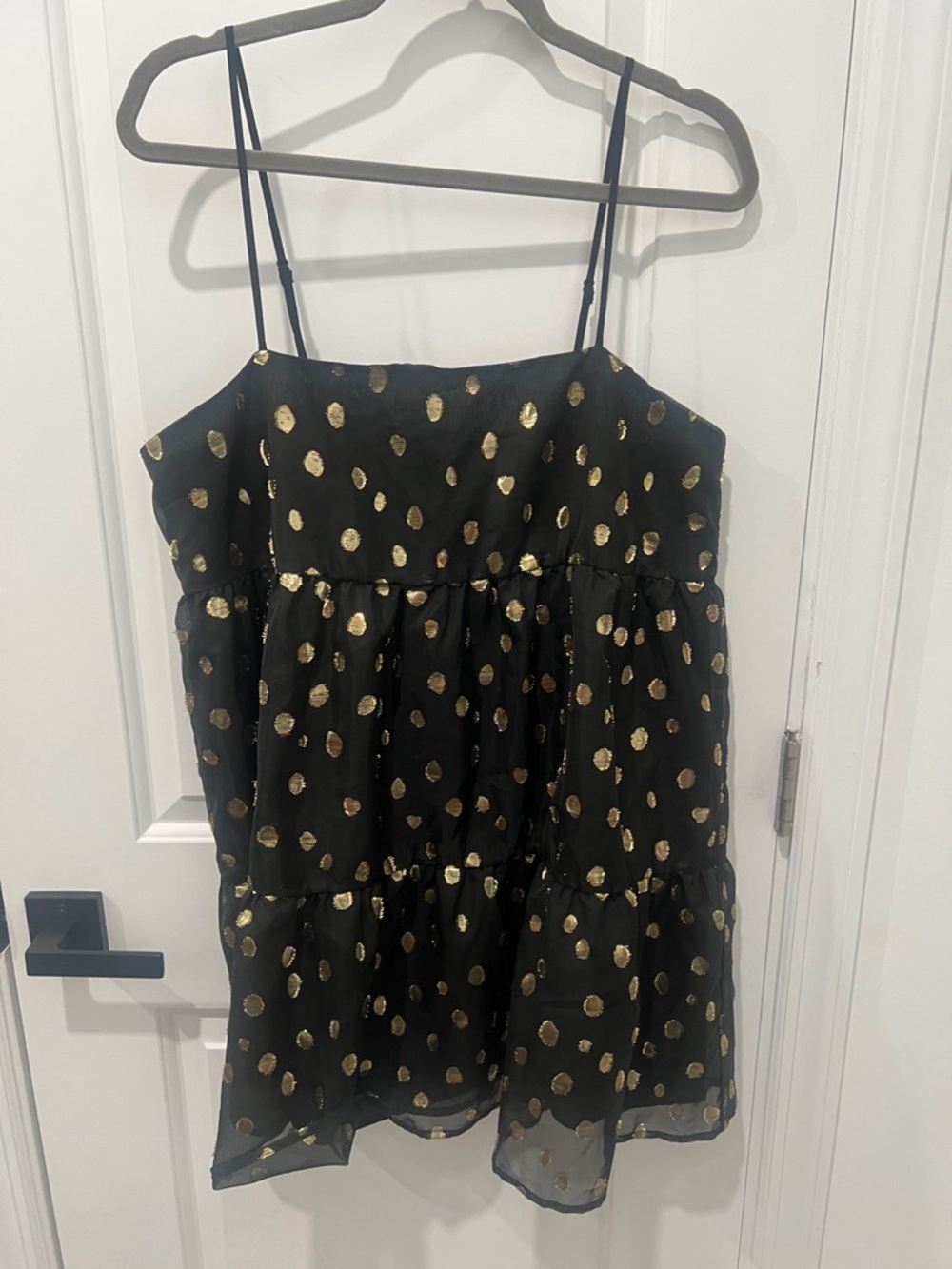 Forever 21 Black Spaghetti-Strap Dress‎ with Gold Polka Dots Size Large